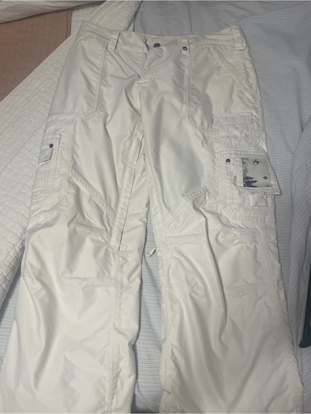 Burton White Cargo Snow Pants with Utility Pockets